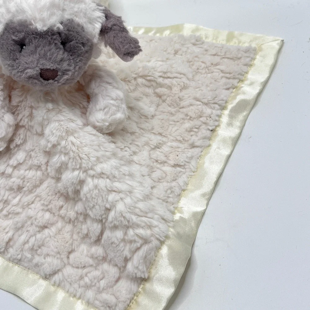 Mary Meyer Marshmallow Zoo Lamb Lovey Security Blanket Cream Grey Satin Trim